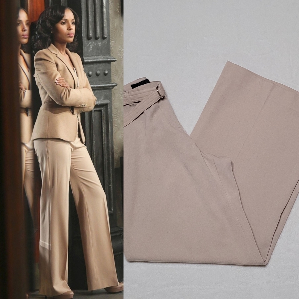 90s Vintage The Limited Beige Stretchy Knit Belted Extra Wide Leg Slacks Pants
